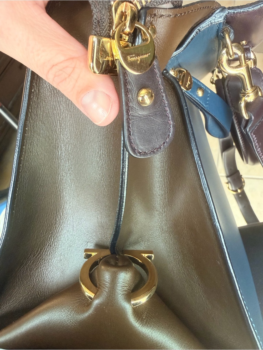 Salvatore Ferragamo Tricolor Blue Brown Leather Sofia Satchel and Shoulder Bag - Picture 13 of 16